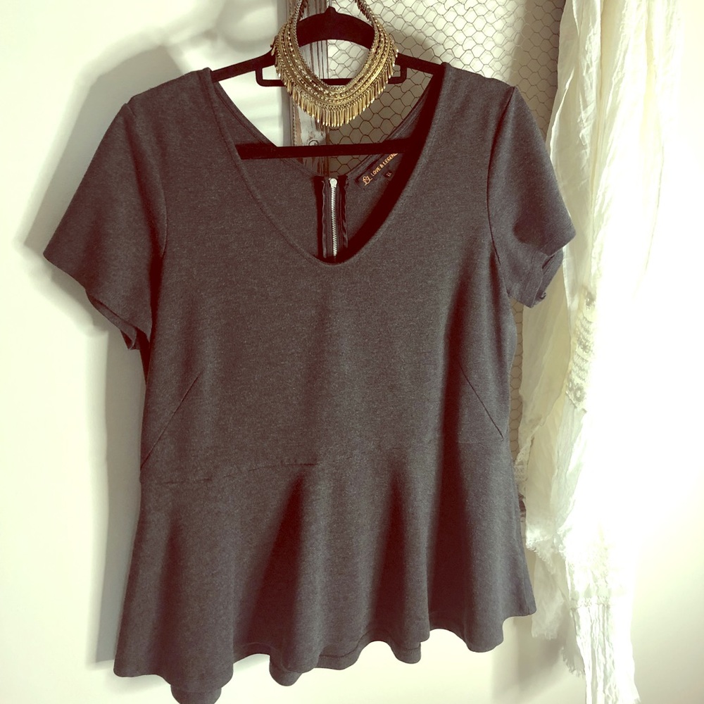 Women's Short Sleeve Peplum Top - Charcoal